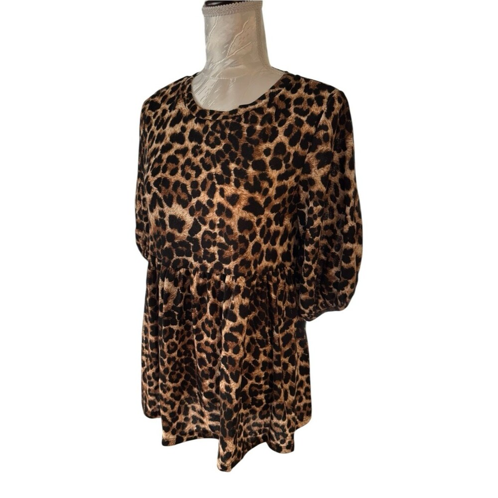 Lime + Chile Leopard Print Peplum Top - Brown - Picture 3 of 10